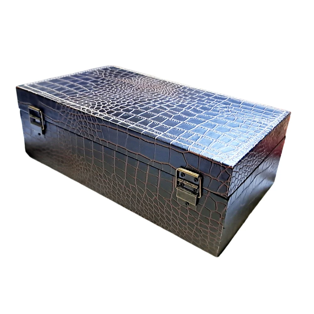 Elegant Dark Brown Crocodile Pattern Storage Box